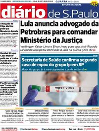 Capa do jornal Diário de São Paulo 14/01/2026