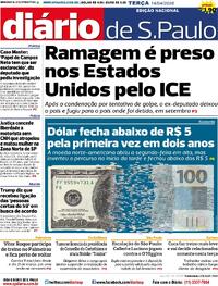 Capa do jornal Diário de São Paulo 14/04/2026