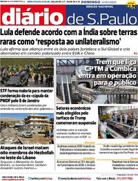 Capa do jornal Diário de São Paulo 22/02/2026