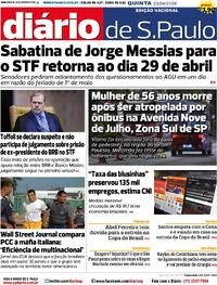 Capa do jornal Diário de São Paulo 23/04/2026