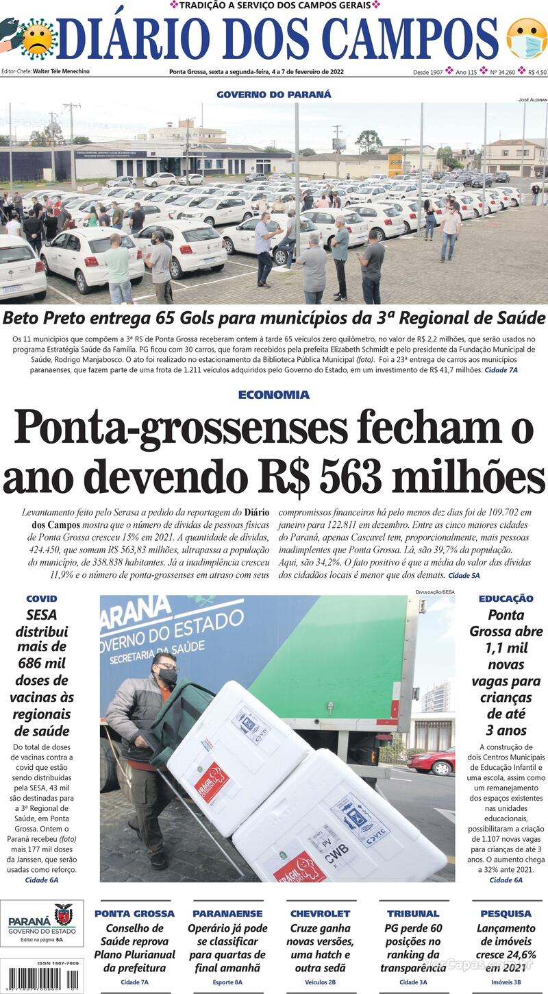 Capa do jornal Diário dos Campos 04/02/2022
