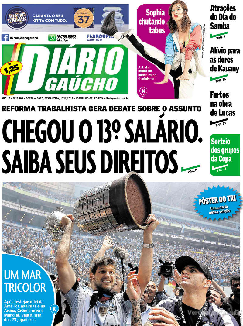 Capa do jornal Diário Gaúcho 01/12/2017