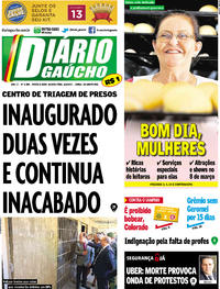 Capa do jornal Diário Gaúcho 08/03/2017
