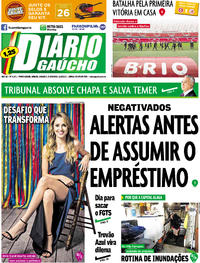 Capa do jornal Diário Gaúcho 10/06/2017