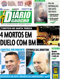 Capa do jornal Diário Gaúcho 11/08/2017