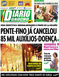 Capa do jornal Diário Gaúcho 14/04/2017
