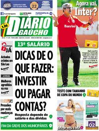 Capa do jornal Diário Gaúcho 14/11/2017