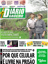 Capa do jornal Diário Gaúcho 16/09/2017