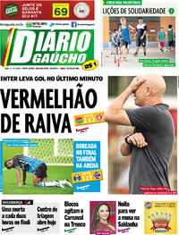 Capa do jornal Diário Gaúcho 20/02/2017