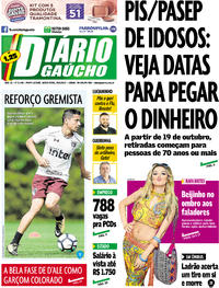 Capa do jornal Diário Gaúcho 29/09/2017