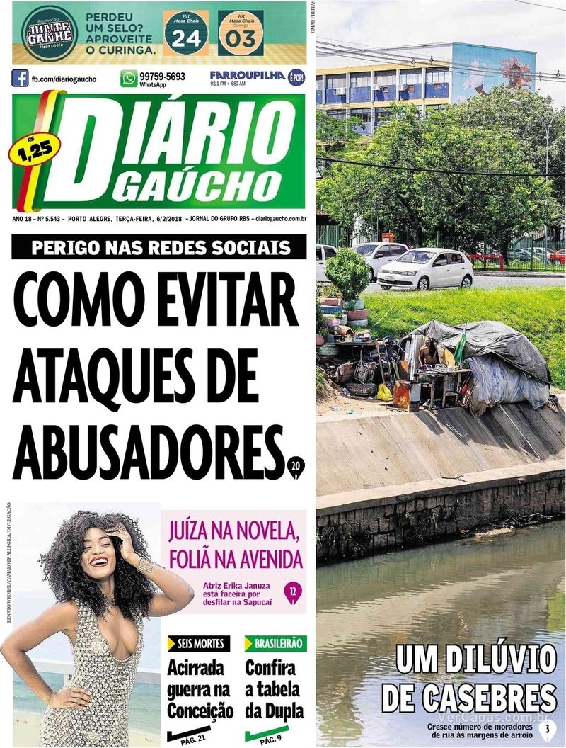 Capa do jornal Diário Gaúcho 06/02/2018