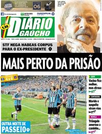 Capa do jornal Diário Gaúcho 05/04/2018