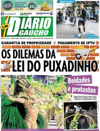 Capa do jornal Diário Gaúcho 13/02/2018