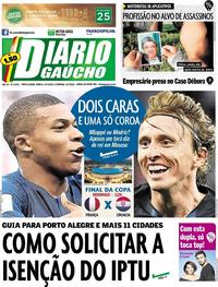 Capa do jornal Diário Gaúcho 14/07/2018