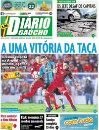 Capa do jornal Diário Gaúcho 15/02/2018
