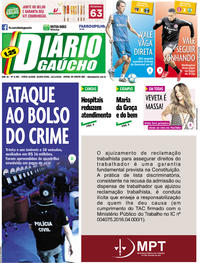 Capa do jornal Diário Gaúcho 15/11/2018