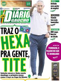 Capa do jornal Diário Gaúcho 16/06/2018