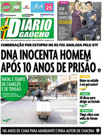 Capa do jornal Diário Gaúcho 20/12/2018