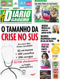 Capa do jornal Diário Gaúcho 23/11/2018