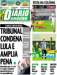 Capa do jornal Diário Gaúcho 25/01/2018