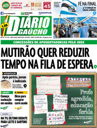 Capa do jornal Diário Gaúcho 25/10/2018