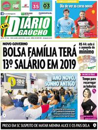 Capa do jornal Diário Gaúcho 03/01/2019