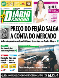 Capa do jornal Diário Gaúcho 20/03/2019