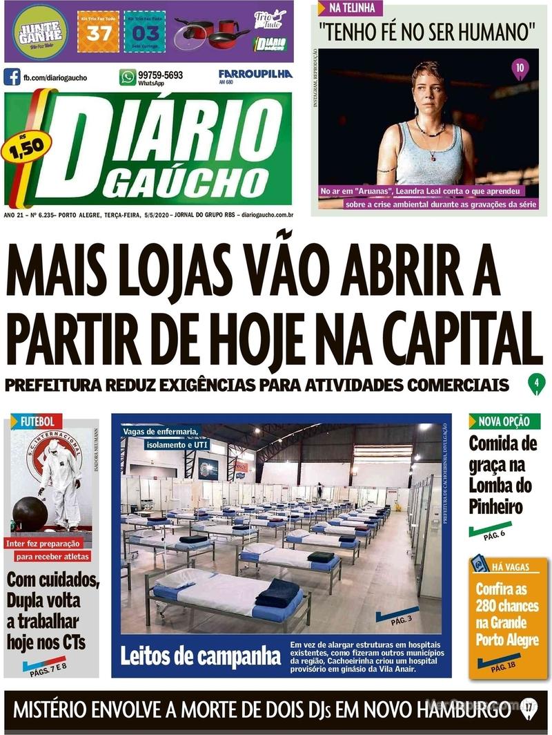 Capa do jornal Diário Gaúcho 05/05/2020
