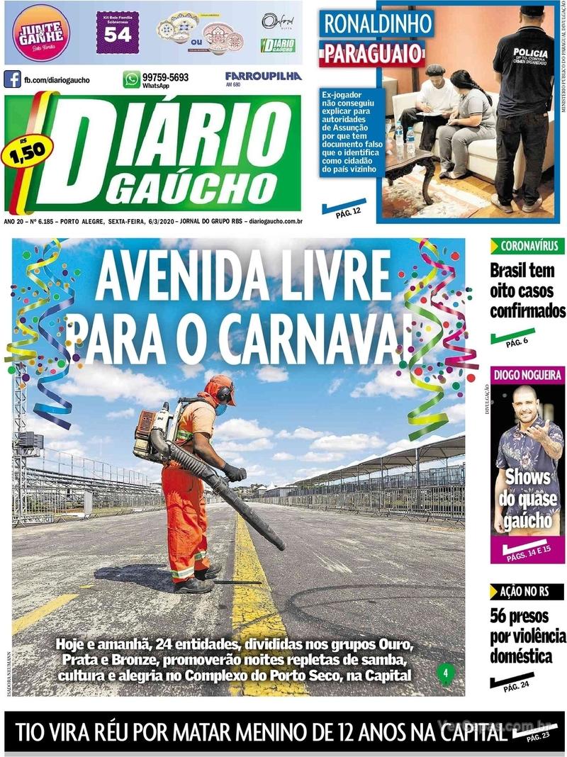 Capa do jornal Diário Gaúcho 06/03/2020