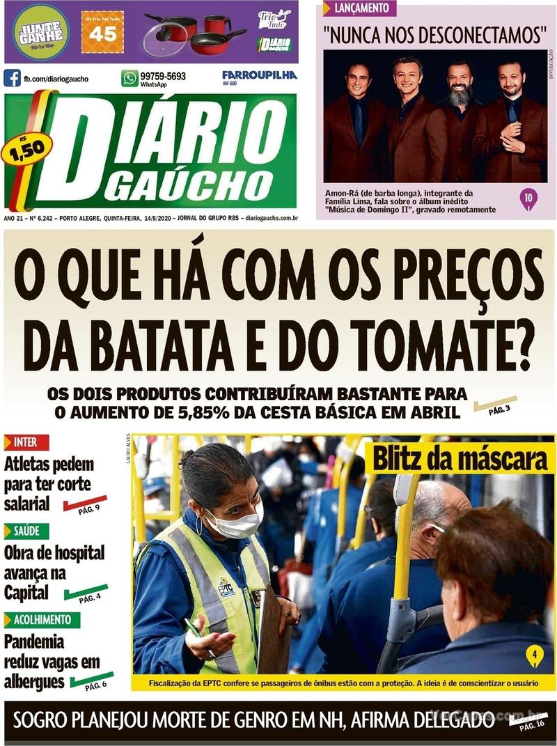Capa do jornal Diário Gaúcho 14/05/2020