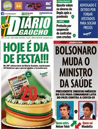 Capa do jornal Diário Gaúcho 17/04/2020