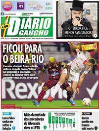 Capa do jornal Diário Gaúcho 20/02/2020