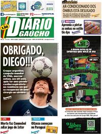 Capa do jornal Diário Gaúcho 26/11/2020