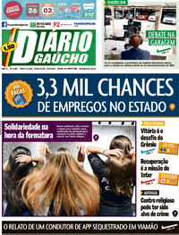 Capa do jornal Diário Gaúcho 29/09/2020