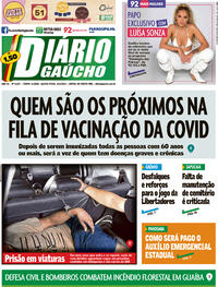 Capa do jornal Diário Gaúcho 08/04/2021