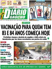 Capa do jornal Diário Gaúcho 16/02/2021