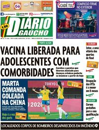 Capa do jornal Diário Gaúcho 22/07/2021