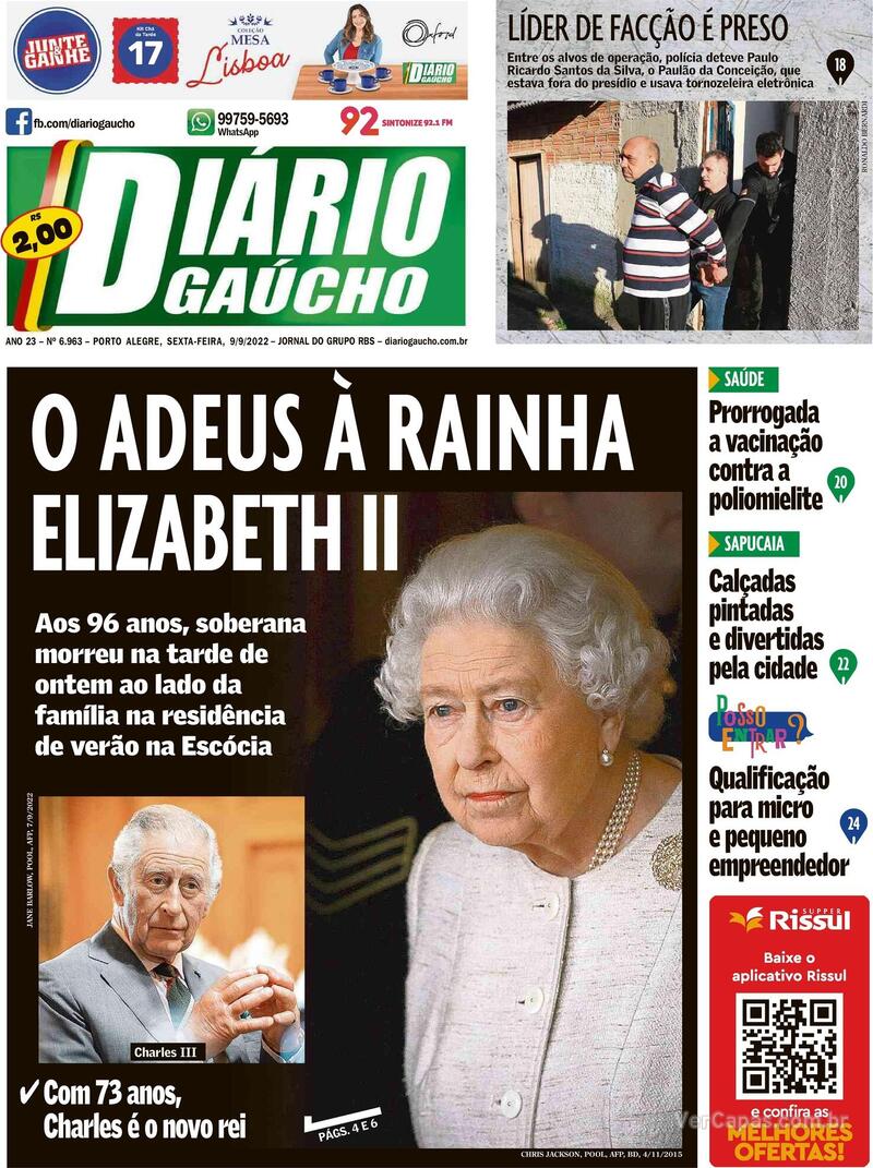 Capa do jornal Diário Gaúcho 09/09/2022