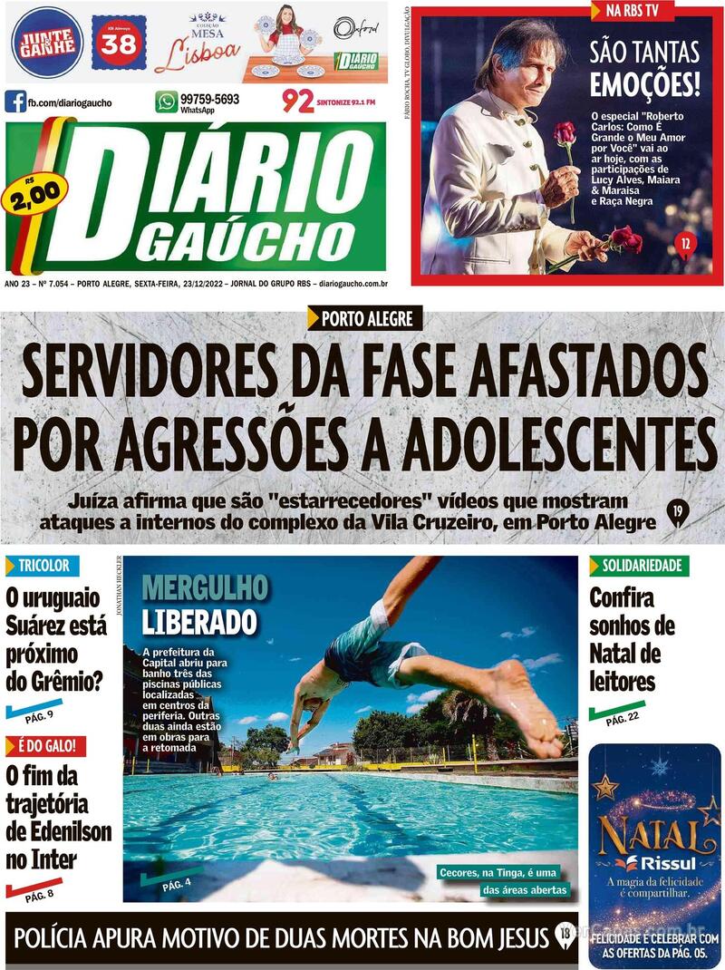 Capa do jornal Diário Gaúcho 23/12/2022