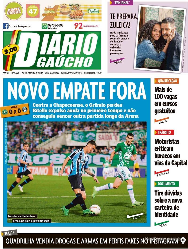 Capa do jornal Diário Gaúcho 27/07/2022