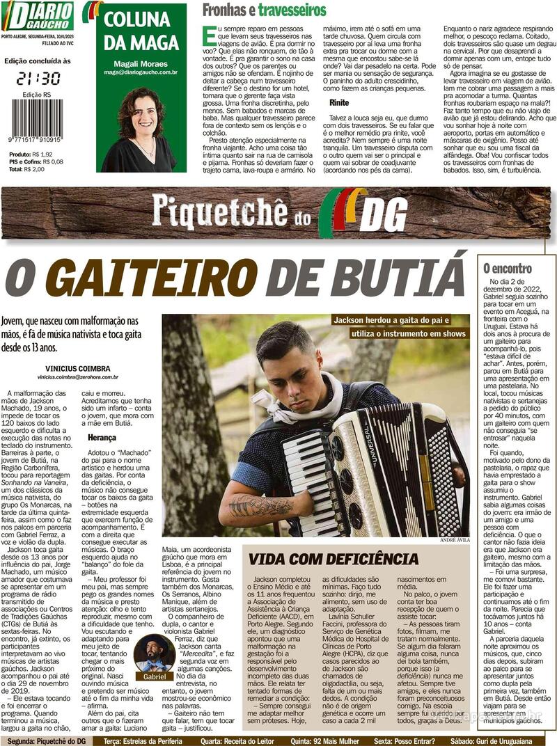 Capa do jornal Diário Gaúcho 10/04/2023