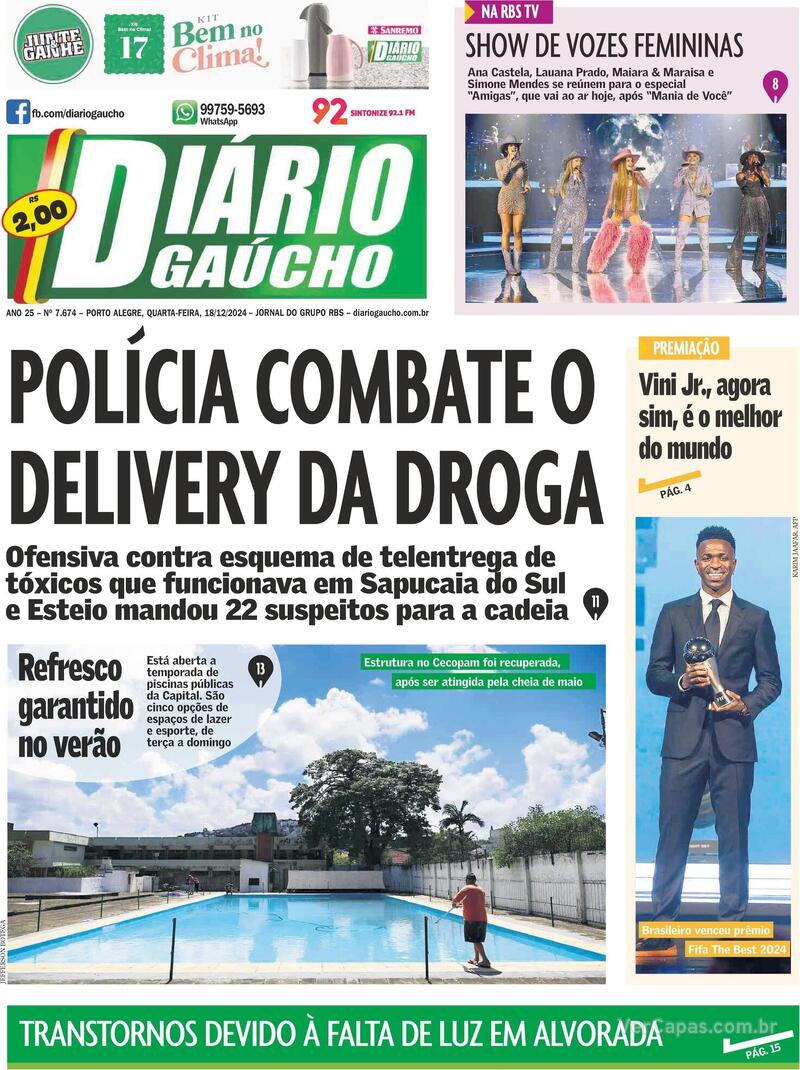Capa do jornal Diário Gaúcho 18/12/2024