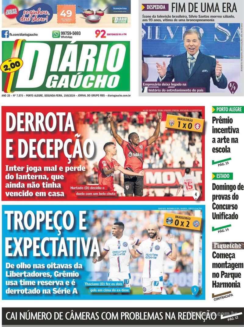 Capa do jornal Diário Gaúcho 19/08/2024