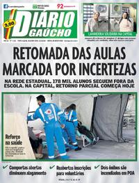 Capa do jornal Diário Gaúcho 20/05/2024
