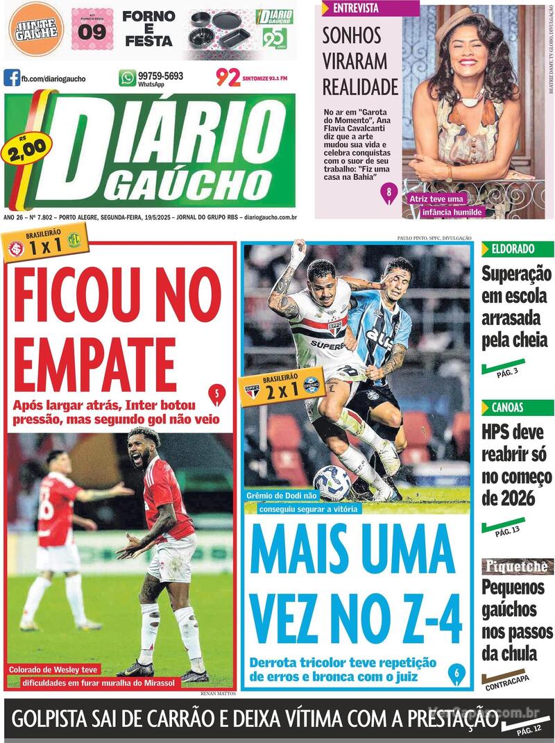 Capa do jornal Diário Gaúcho 19/05/2025