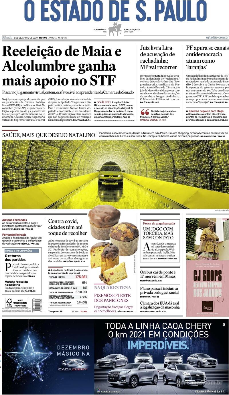Capa do jornal Estadão 05/12/2020