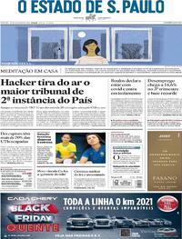 Capa do jornal Estadão 28/11/2020