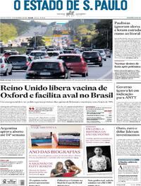 Capa do jornal Estadão 31/12/2020
