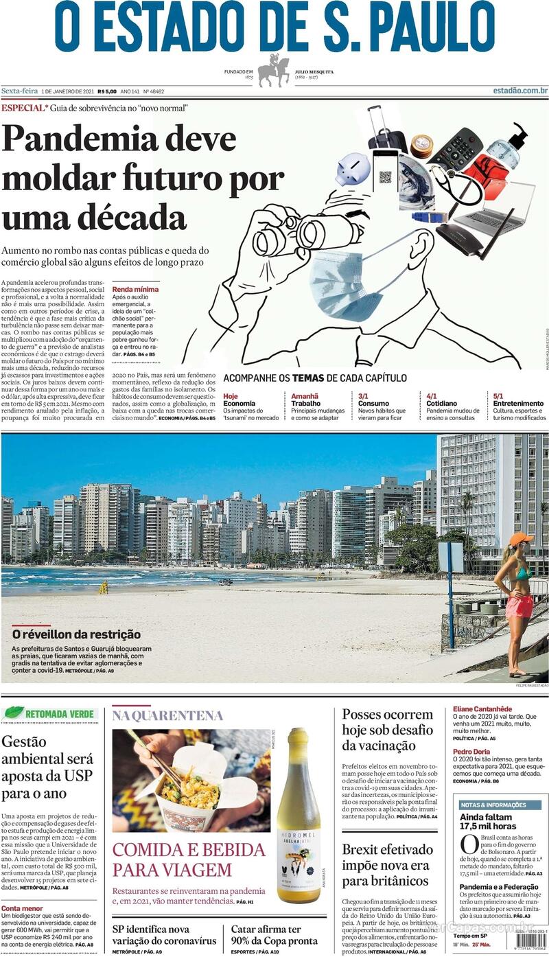 Capa do jornal Estadão 01/01/2021