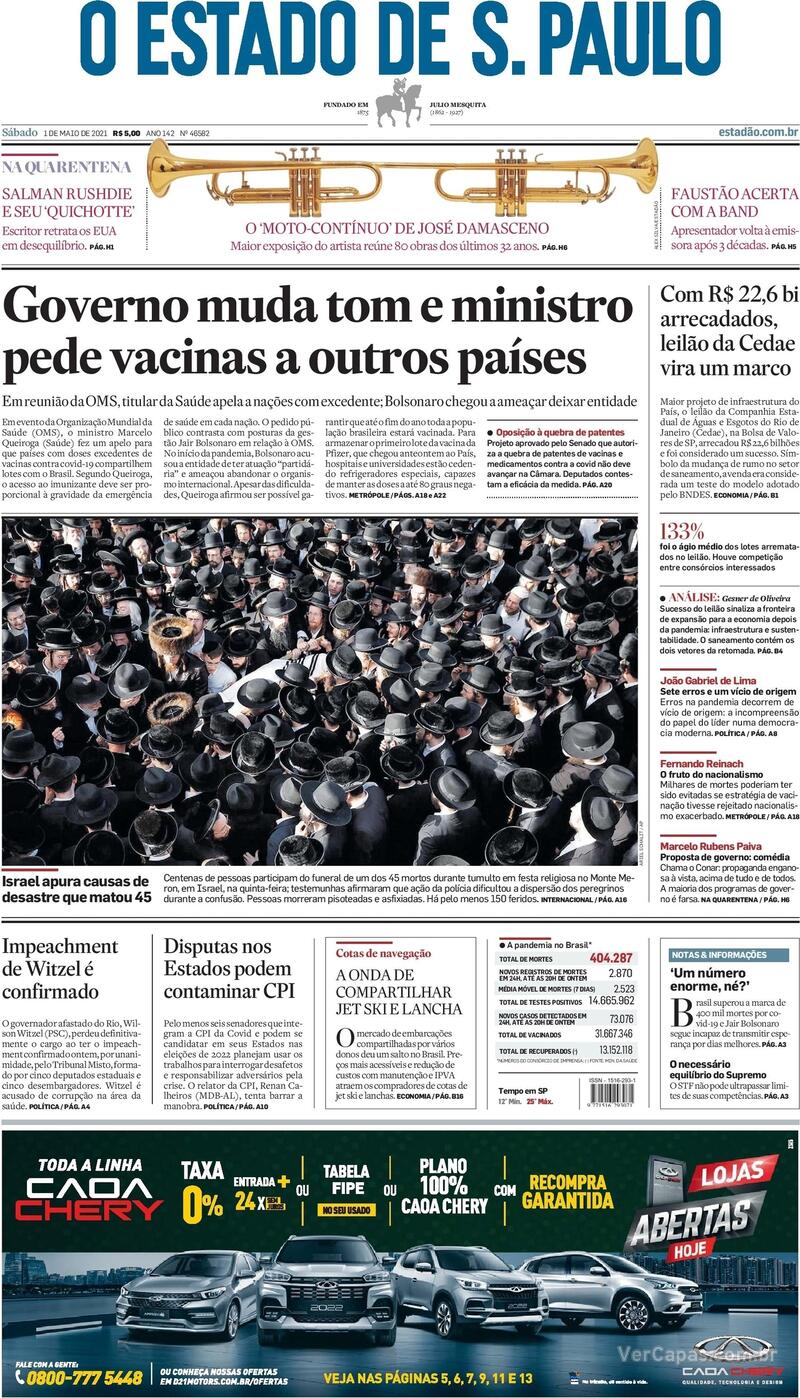 Capa do jornal Estadão 01/05/2021